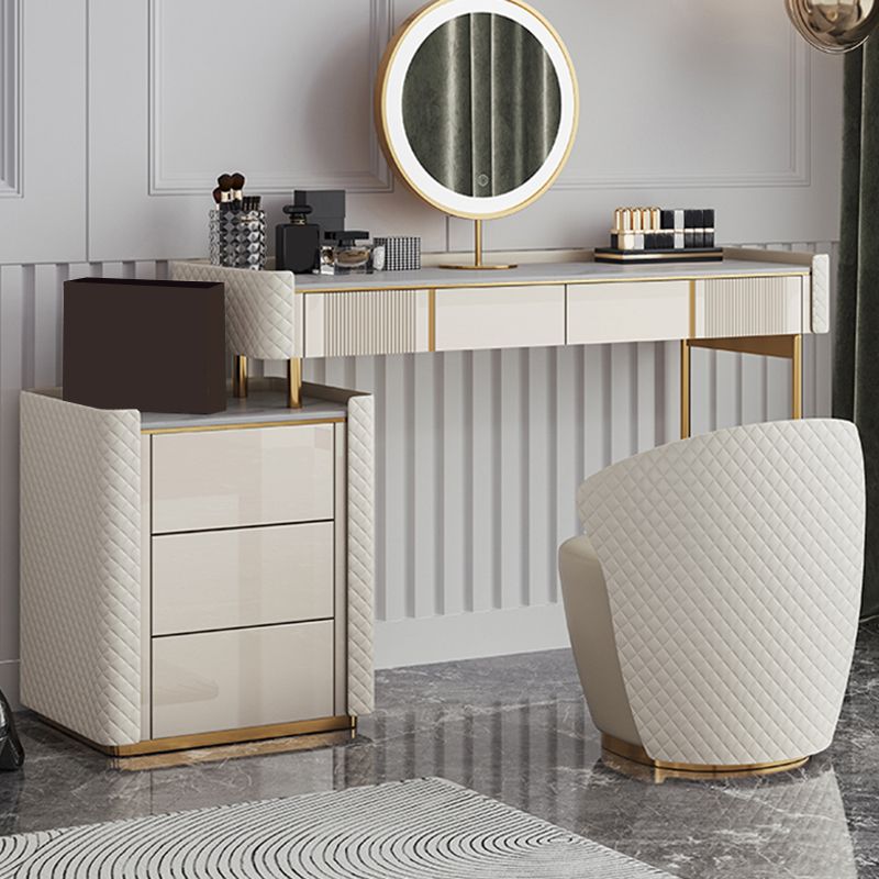 Metal Luxurious Dressing Table in Beige 5 Wood Storage Drawers Vanity