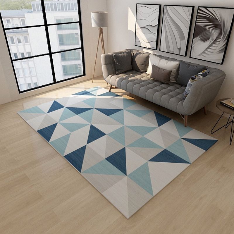 Simplicity Living Room Rug Multi-Color Geometrical Area Carpet Polyester Pet Friendly Anti-Slip Machine Washable Rug