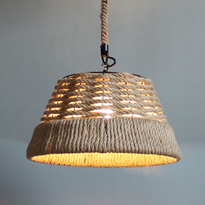 Beige Pendant Light Fixture Industrial Style Rope Shaded Hanging Light Fixture for Restaurant