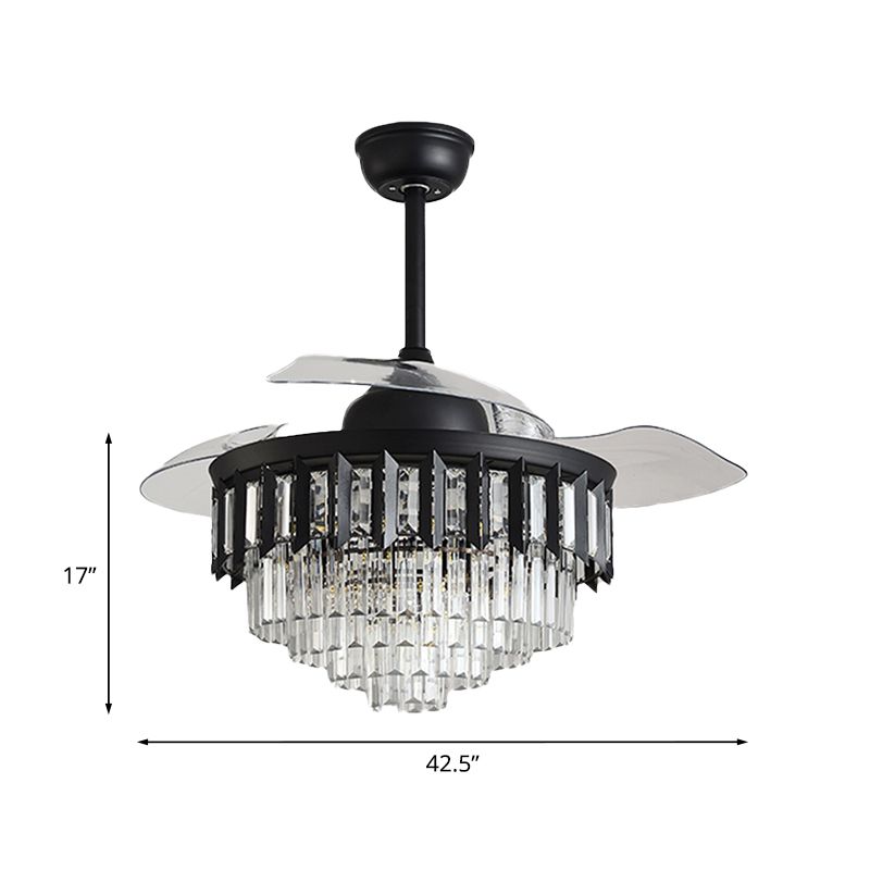 Geschichtetes kristallschwarz/goldener Deckenventilator verjüngte Trommel 3-Blade postmoderne LED-Halbflush-Licht, 42,5 "Breite