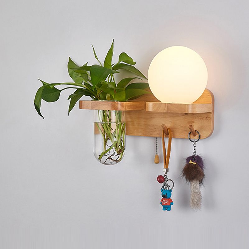 Modern Wooden Wall Sconce Simple Wall Light with Glass Shade without Plants