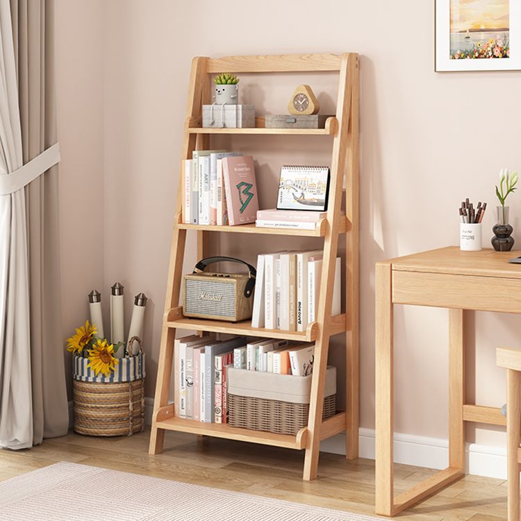 Contemporary Open Ladder Bookshelf Rubber Wood Vertical Bookcase