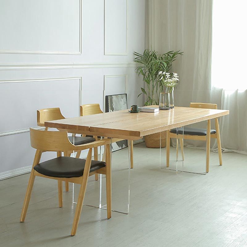 Natural Dining Table Rectangle Contemporary Style Solid Wood Dinner Table