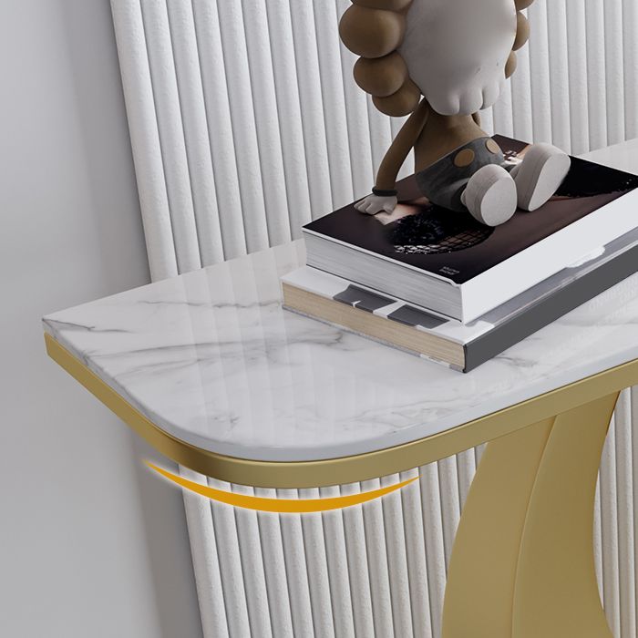 Stone Half Moon Console Table 31.5-inch Tall Accent Table with 1 Shelf