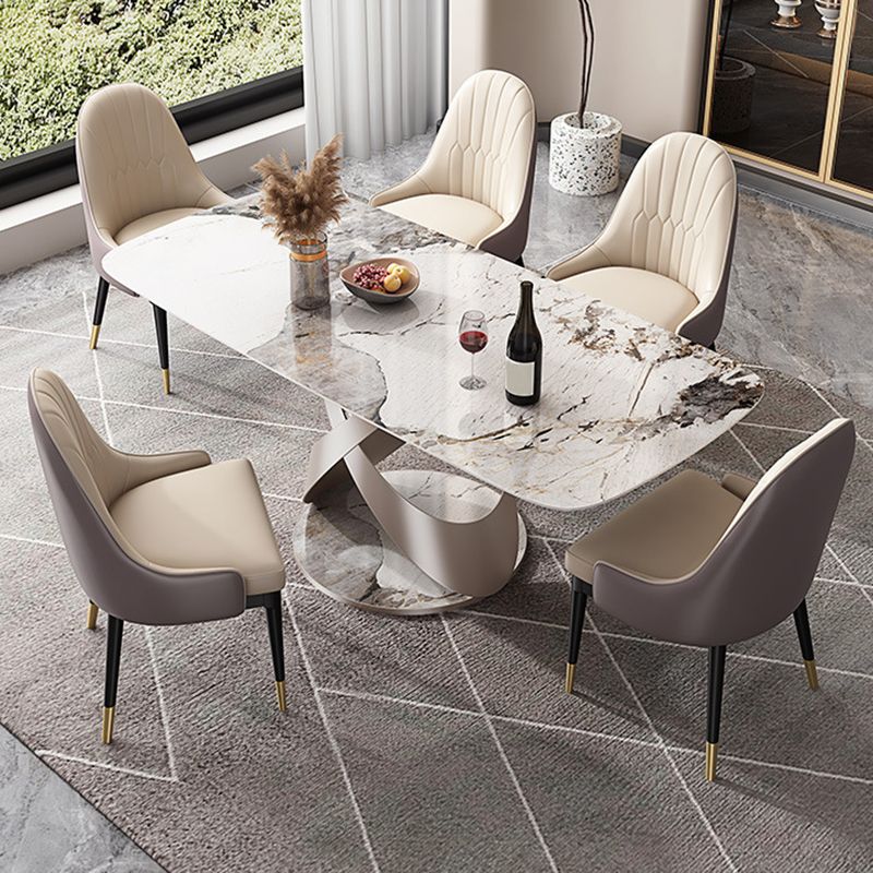 Modern Style Dining Rectangle Table Sintered Stone Table with Metal Legs for Home