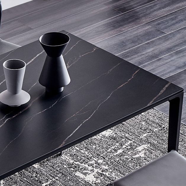 Stone Top Dining Table Rectangle Contemporary Table with 4 Legs in Black