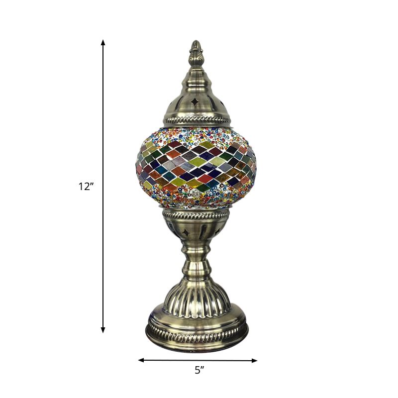 1 Glühbirnenkaffeehaus Tisch leichte traditionelle Messingschisch -Lampe mit Ball Rot/Blau/See Blue Glass Schatten