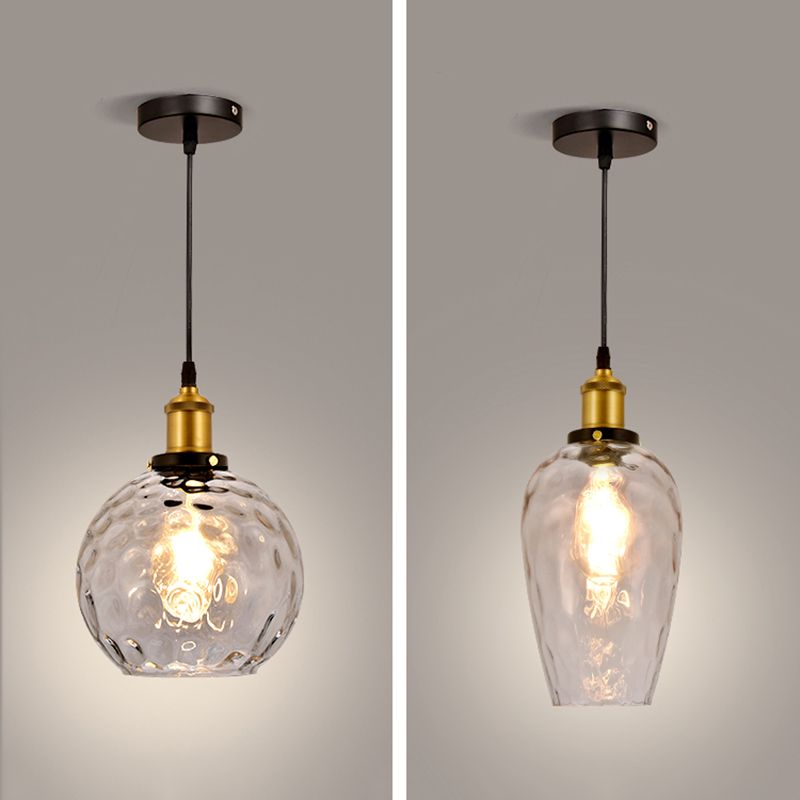 Rippled Glass Shaded Drop Lamp Loft Style 1-Light Dining Room Ceiling Suspension Light