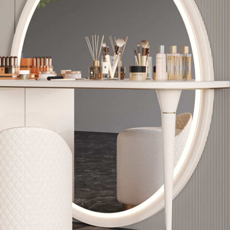 Glam Slate Makeup Dressing Table Stool Set in Beige with 57" Tall Mirror