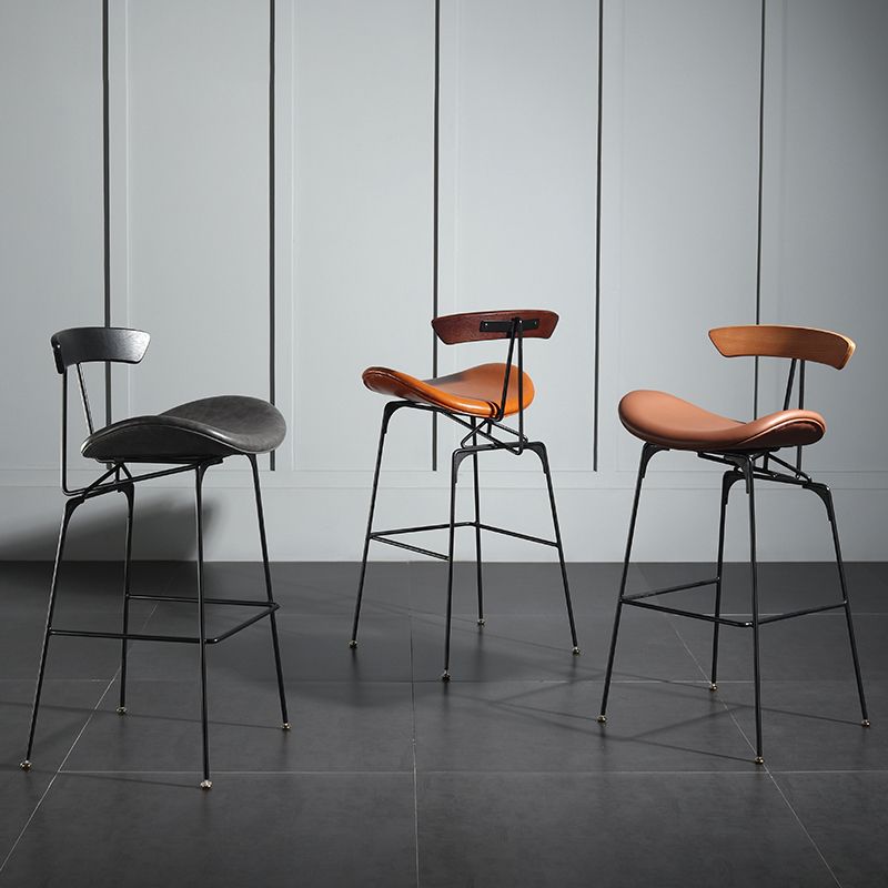 Modern Armless Backrest Counter Stool Iron Milk Tea Shop Bar Stool with Cushion and Pedal