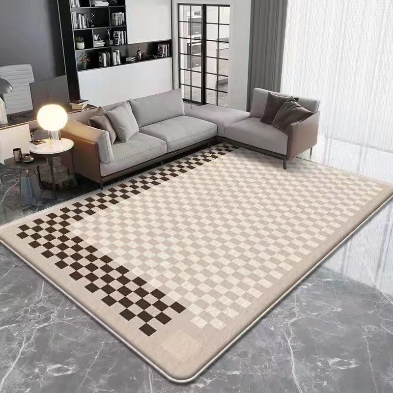 Orange Modern Carpet Polyester Check Pattern Carpet Washable Carpet for Living Room