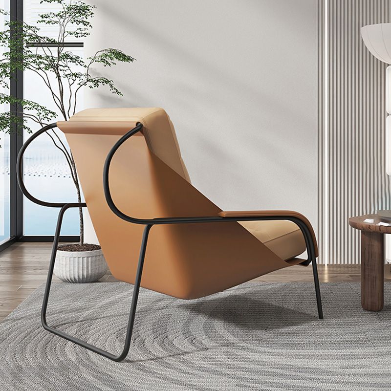 Mid-century Pu Leather Lounge Chair Solid Color Sewn Pillow Back Chair