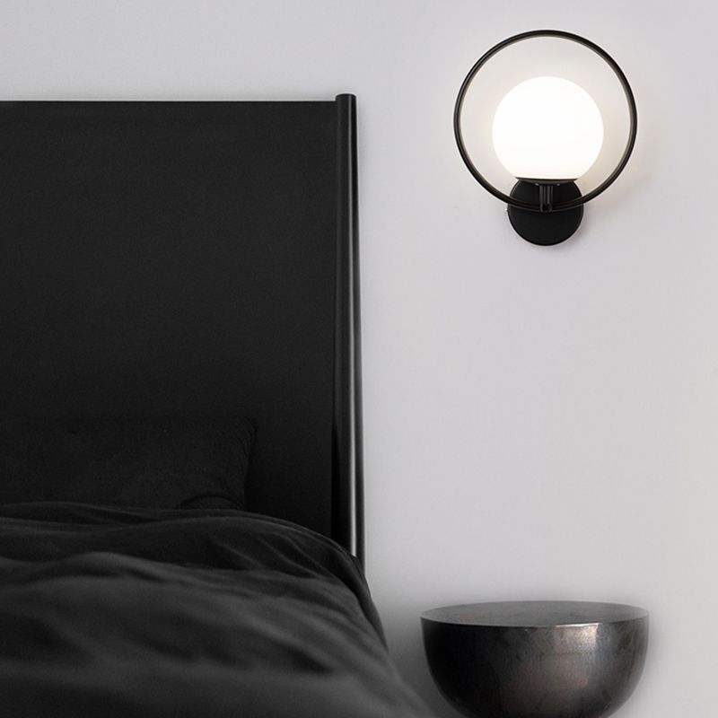 Modern Style Wall Mount Lamp 1-Light Spherical with Glass Shade for Bedroom