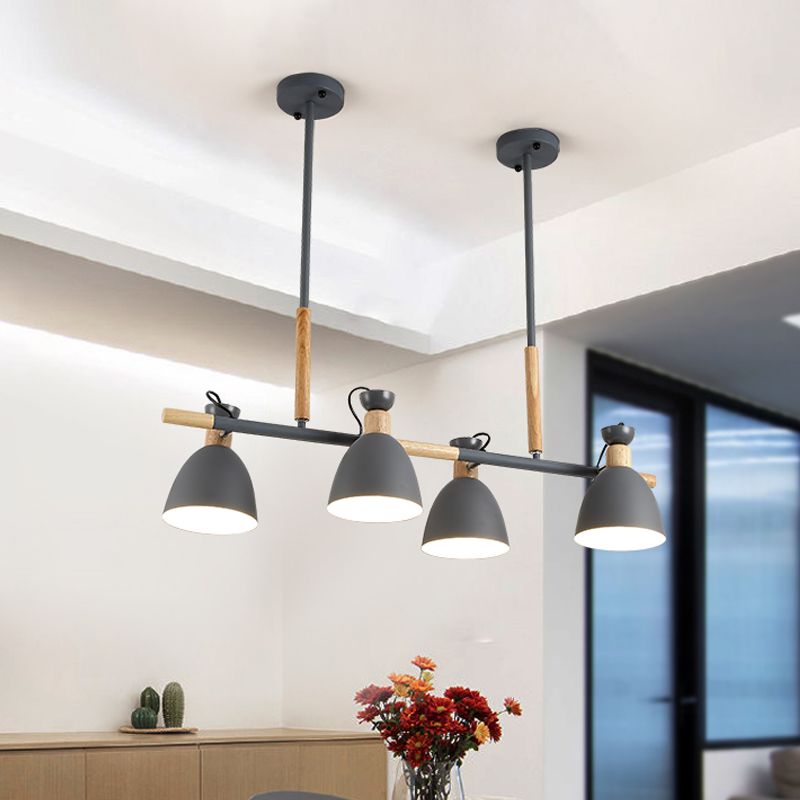 Metal Dome Shade Island Chandelier 4-Head Nordic Style Hanging Pendant Lamp in Green/Grey/White