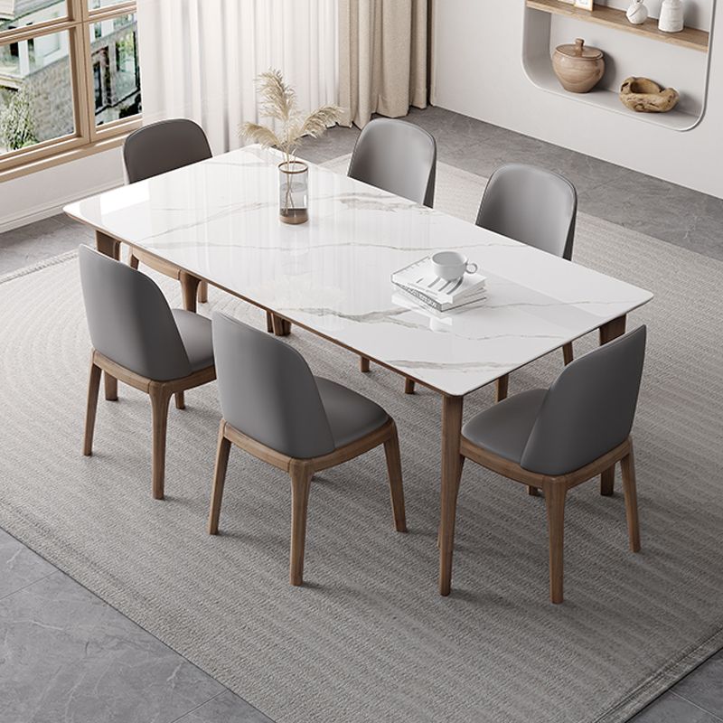 Rectangular Table Medieval Modern Sintered Stone Top Dining Table with Wooden Base