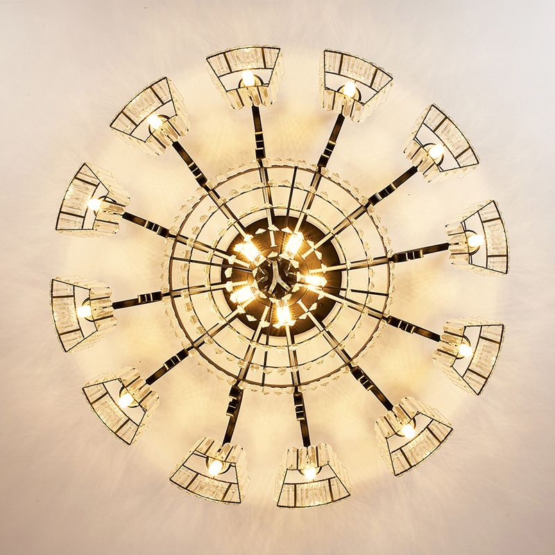 Tiered Living Room Ceiling Light Retro Clear Crystal Black Semi Flush Chandelier
