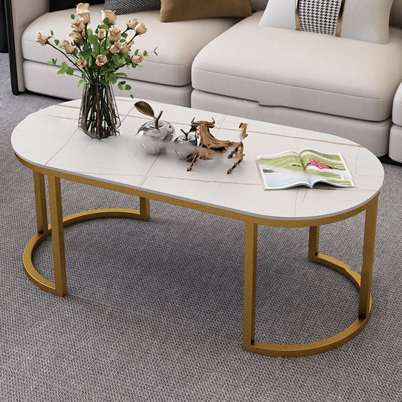 Glam Oval Stone Cocktail Table Standard Single Coffee Cocktail Table