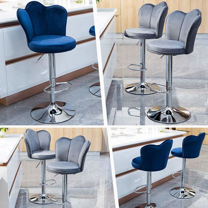 Scandinavian Metal Barstool Velvet Low Back Stool with Footrest for Bar