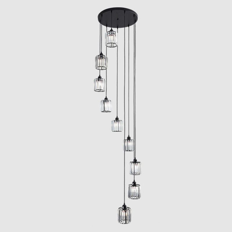 Geometric Prismatic Crystal Multi Ceiling Light Simplicity Black Suspension Lighting for Staircase