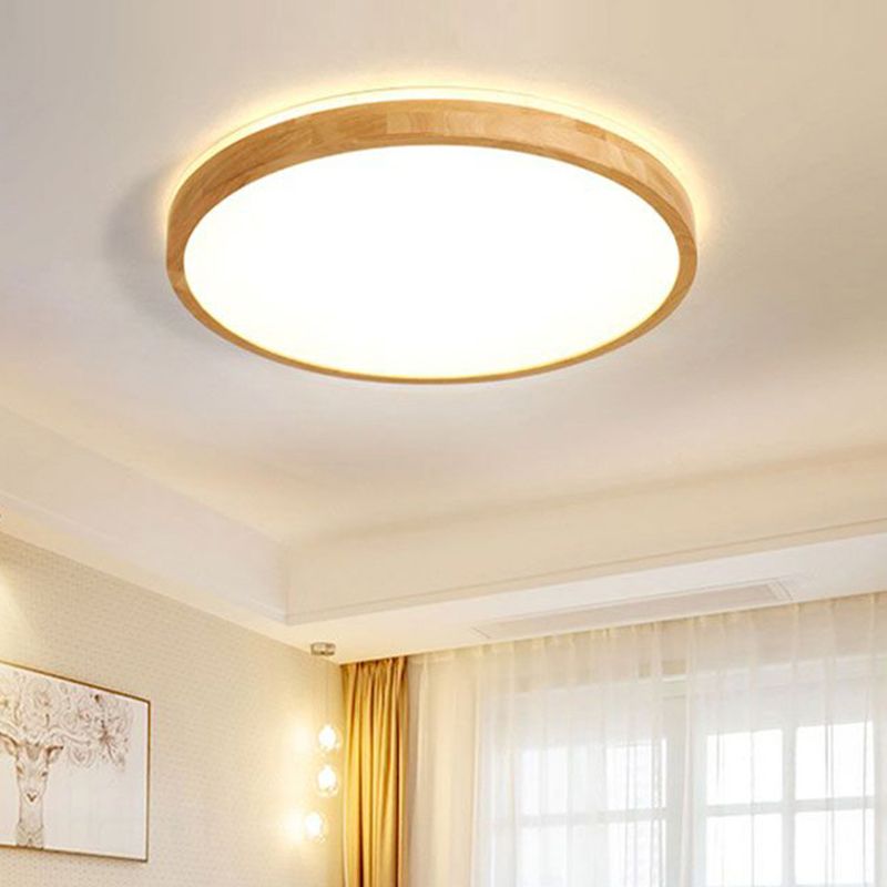 Geometry Shape LED Ceiling Lamp Modern Wood 1 Light Flush Mount for Dining Room Corridor