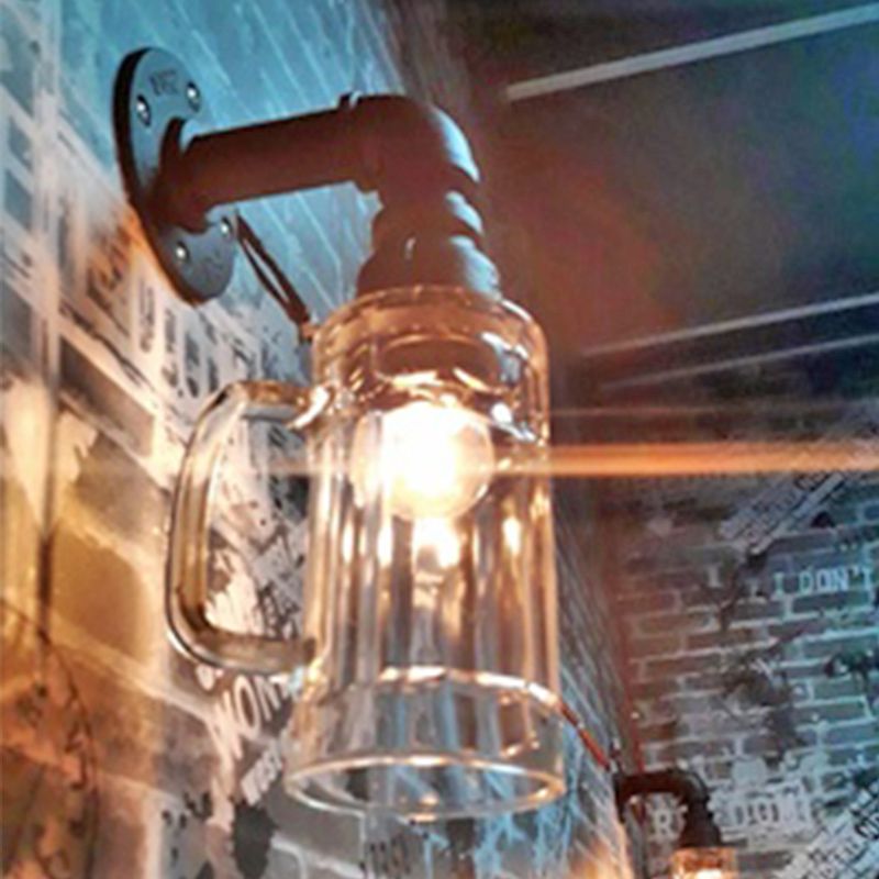 Black Industrial Style Sconce Light Fixtures Wrought Iron Wall Lamp Sconce for Bar