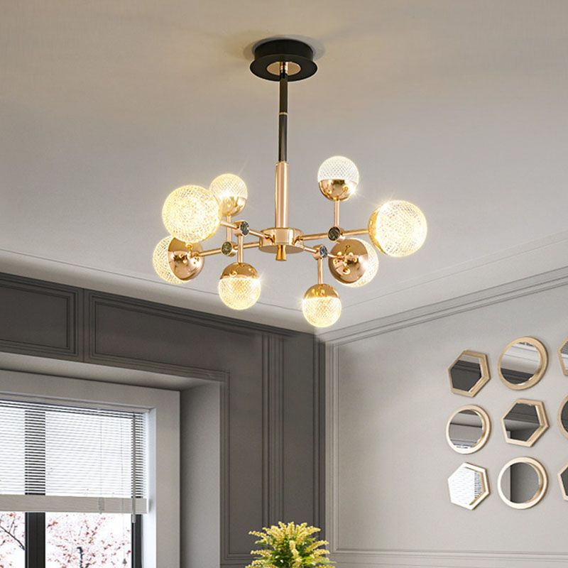 Sputnik Design Salon Kronleuchter klares Acryl -Multi -Lichter postmoderne Deckenleuchte in Gold