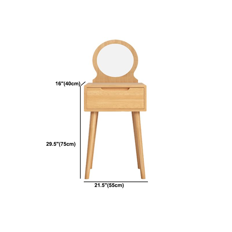 Scandinavian Solid Wood Dresser 1-Drawer Vanity Table with Stool and Mirror