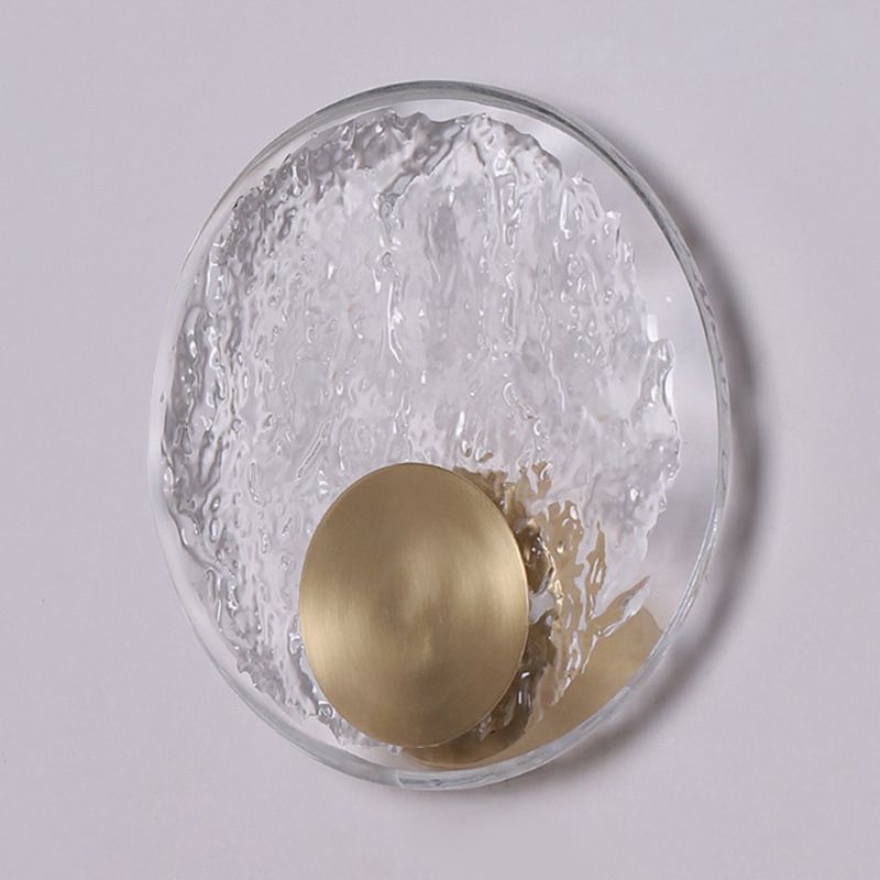 Solid Brass and Crystal Wall Sconce Contemporary Round Wall Light in Gold & Clear