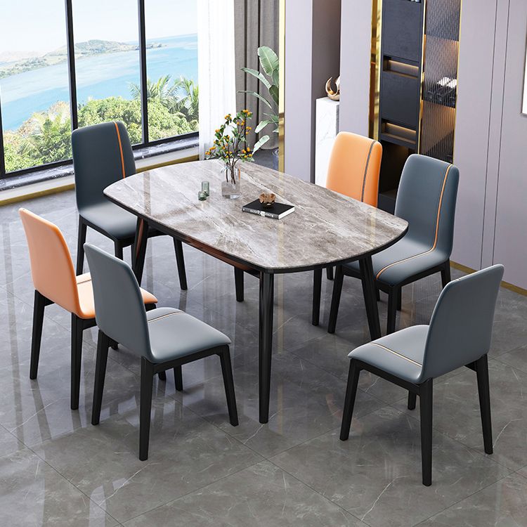Industrial Rubberwood Solid Back Chair Matte Finish Upholstered Dining Chair with Black Legs