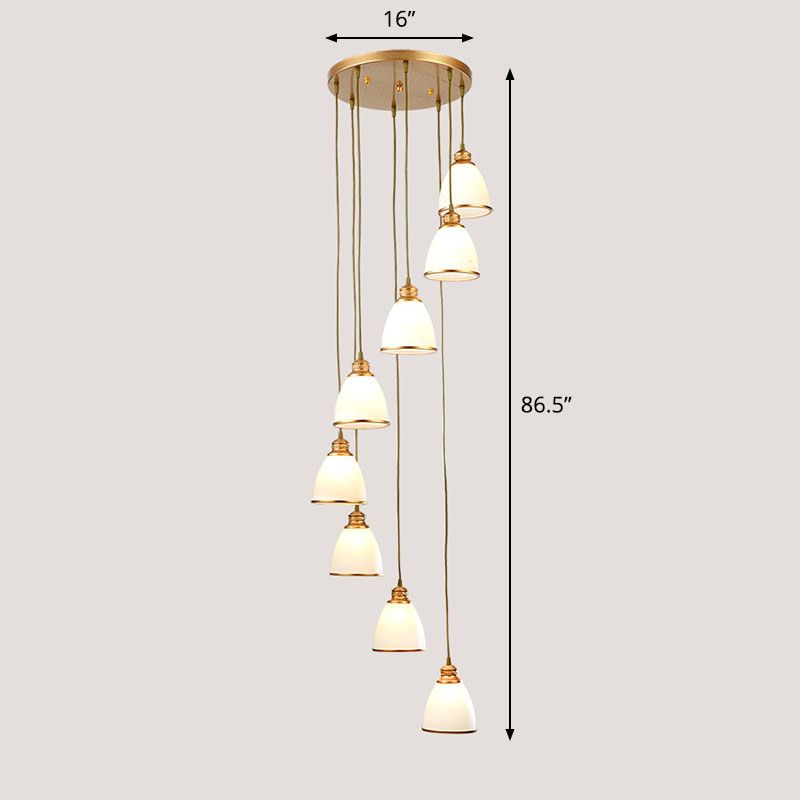 Spiral Bell Shade Trap Trap Hangende lichte crème Glas Glas Simplicity Multi Light Pendant