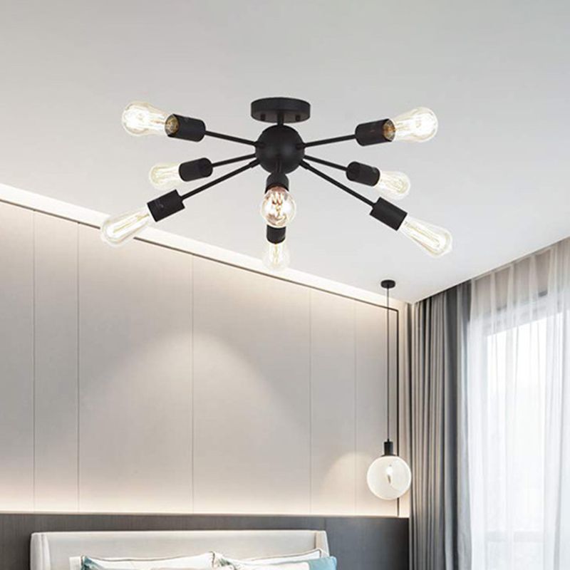 Negro de hierro forjado, con forma de luz de techo múltiple luz de techo Bare Bare Industrial retro estilo de iluminación