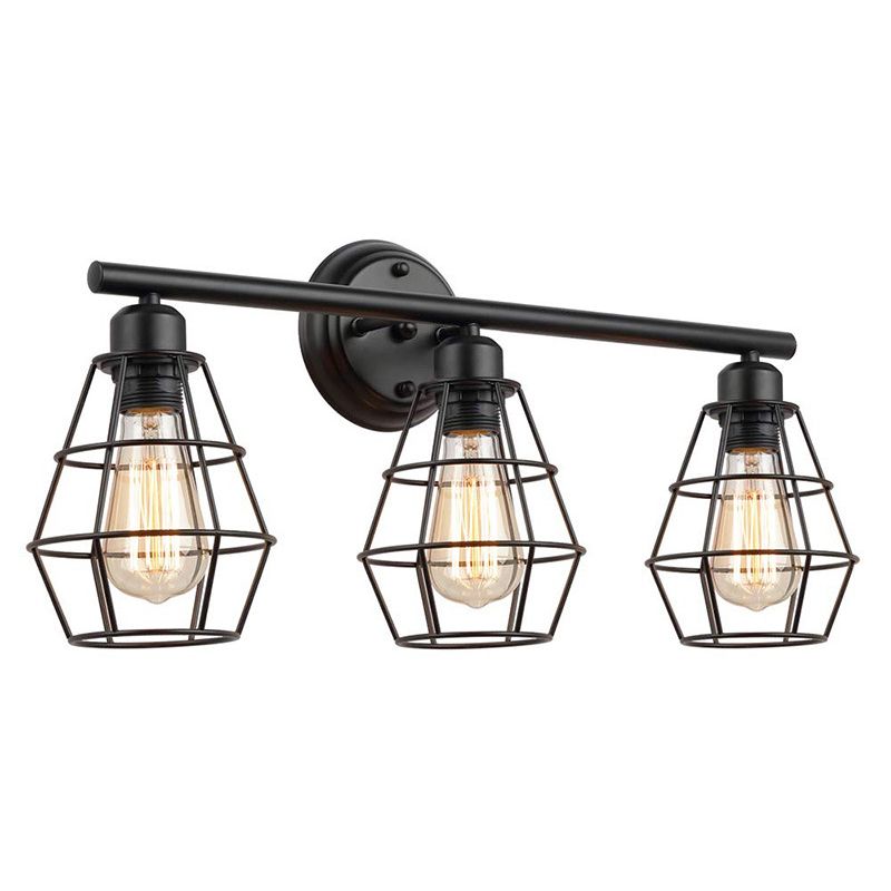 3 Lights Bathroom Vanity Light Iron Black Finish Wall Mounted Mirror Front