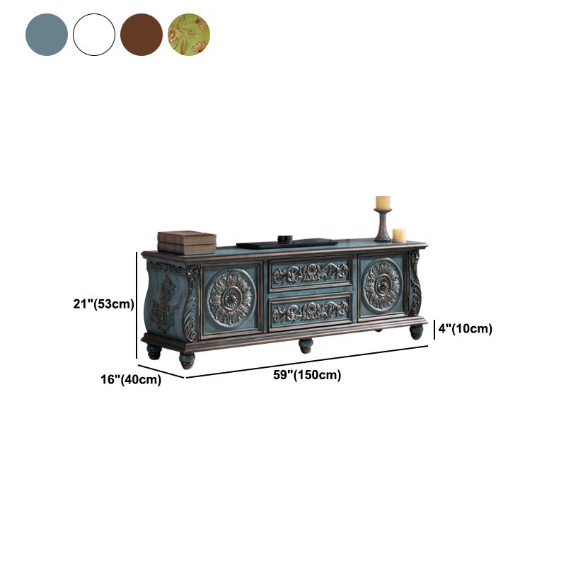 Traditional Rubberwood Media Console Matte Finish TV Media Stand with Drawers