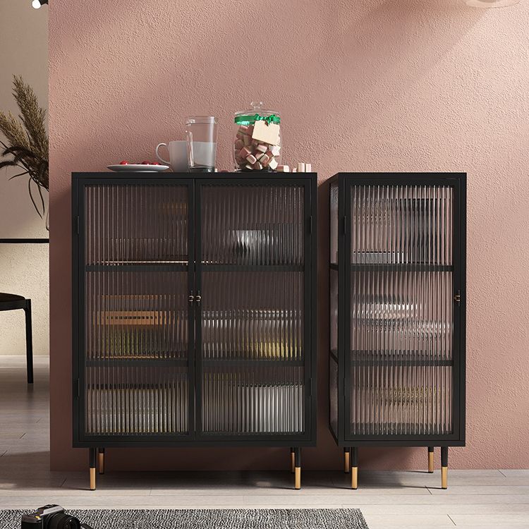 Modern Living Room Buffet Table Metal Glass Doors Cabinet Buffet