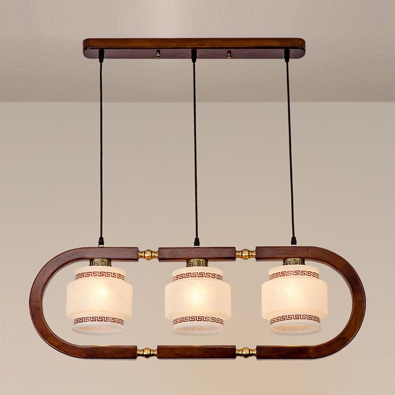 Modern Style Cylindrical Shape Island Lights White Glass Pendant Lights in Brown