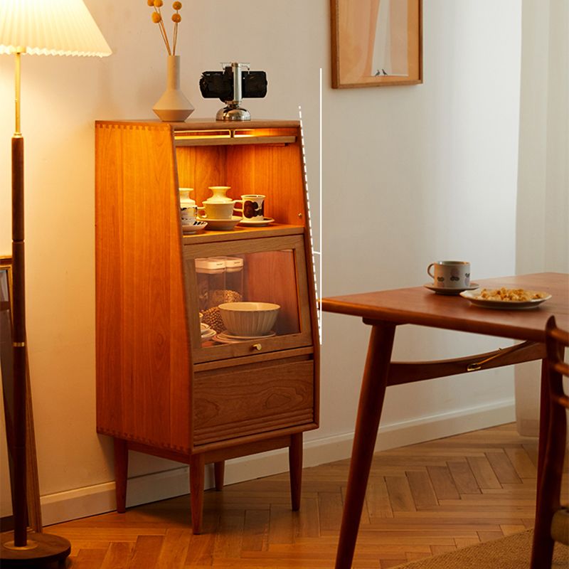Solid Wood Cabinet Natural Glass Paned Accent Cabinet with Doors