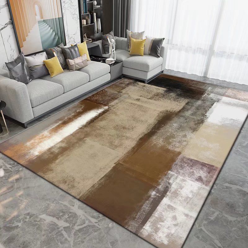 Dark Brown Modern Rug Polyester Pattern Rug Non-Slip Backing Rug for Living Room