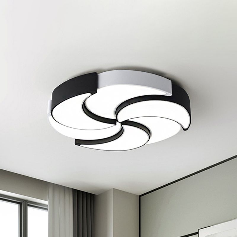 Circular Flush Mount Lighting with Windmill Design Contemporary Acrylic 19.5/"/23.5"/31" W LED Black and White Ceiling Light, Warm/White Light