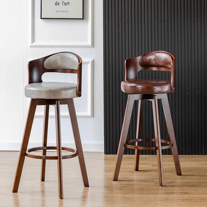 Contemporary Wood Stool Faux Leather Counter Stool in Matte Finish for Indoor