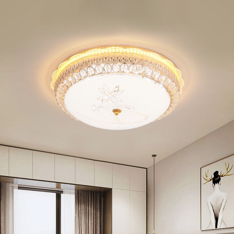 Classic Bowl Flush Mount Light Crystal Embedded LED Close to Ceiling Lighting Fixture in Gold