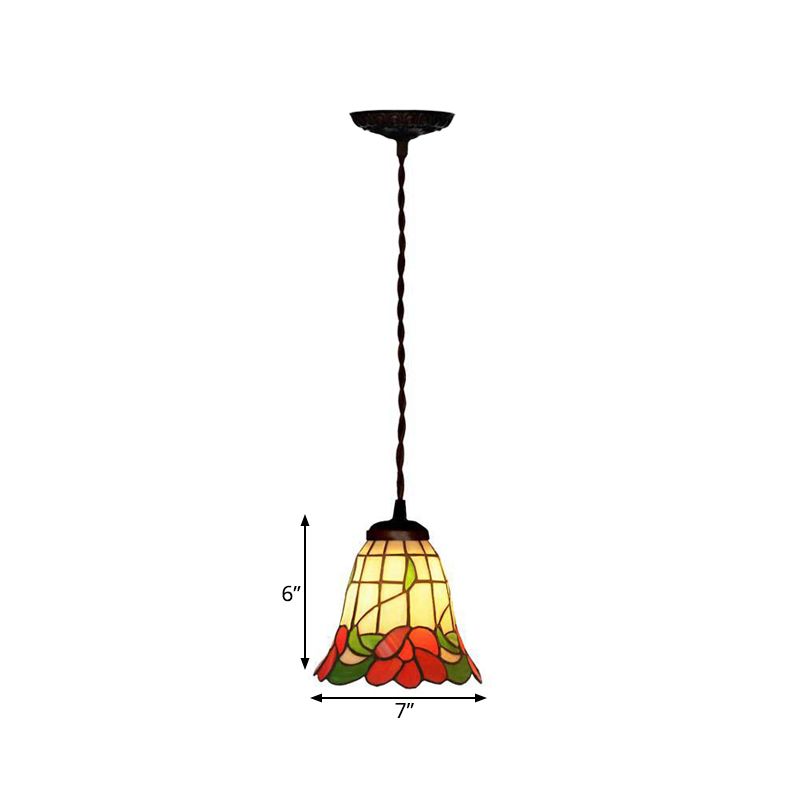 1 Light Bell Ceiling Pendant Mediterranean Red/Pink/Blue Cut Glass Suspension Lighting for Kitchen