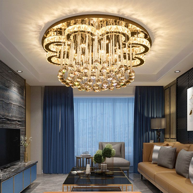 Clear Crystal Flower Ceiling Light Contemporary Chrome LED Flush Light für Wohnzimmer