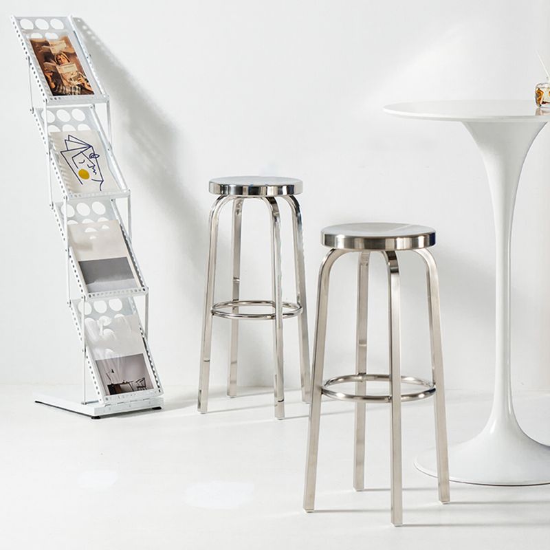 Glossy Stainless Steel Brushed Barstool Industrial Tall Stool with Round Seat