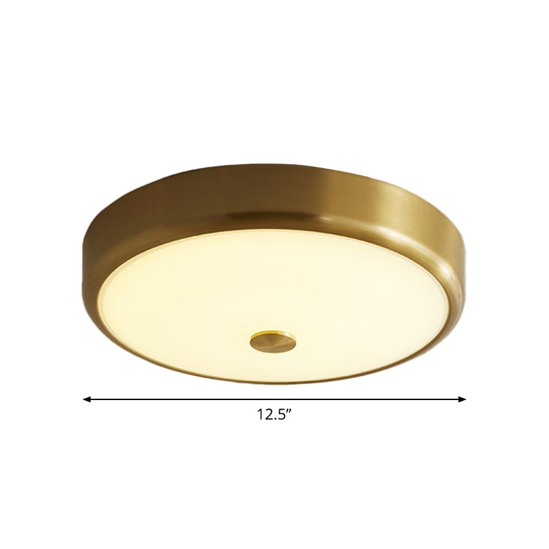 12.5"/16" Dia Antiqued Gold LED Flush Mount Simplicity White Glass Bowl/Round Ceiling Light for Bedroom