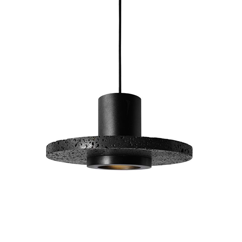 Platte ronde plafondverlichting eenvoud terrazzo single-bulb zwarte hoed hangende lamp