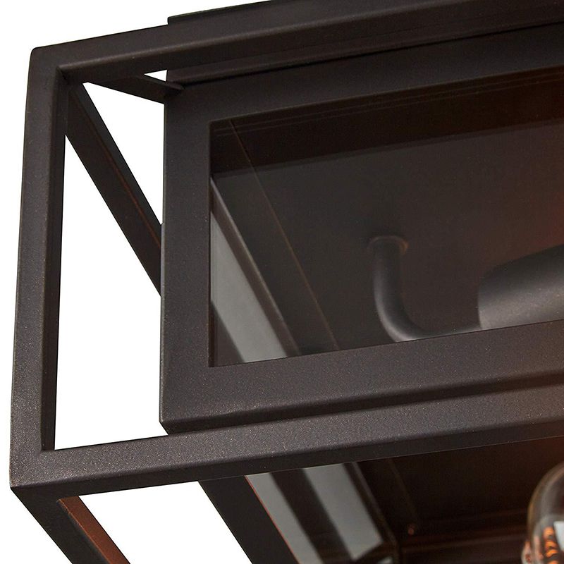 2 Lights Indoor Flush Ceiling Light Vintage Style Black Flush Mount Lamp with Squared Frame Clear Glass Shade