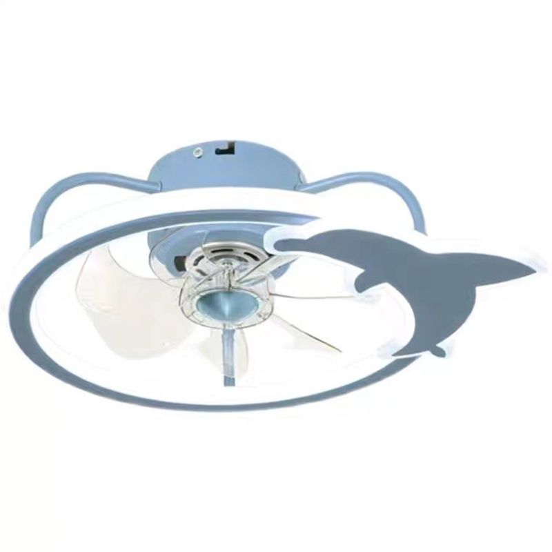 Kids Creative LED Fan Light Lacquered Iron Geometric Ceiling Fans with Acrylic Shade for Bedroom