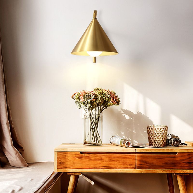 Single Modernism Golden Metallic Shaded Down Wall Mounted for Foyer