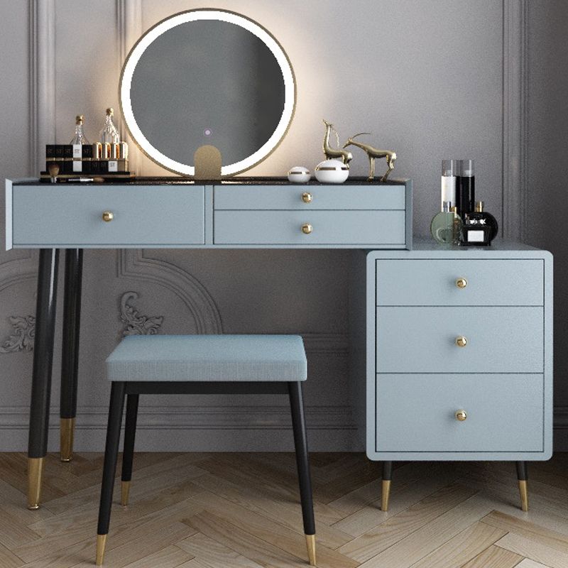 Modernist Solid Wood Vanity Dressing Table with Mirror and Stool