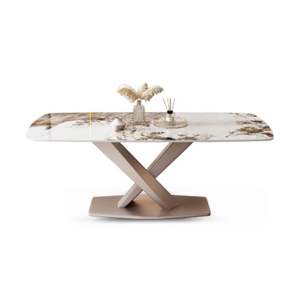 Glam Stone Rectangle Dining Table Metal Base for Dining Room